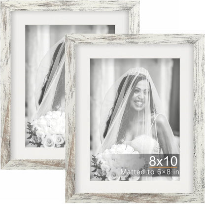 8X10 Picture Frames with 6X8 Mat Set of 2, Distressed White1