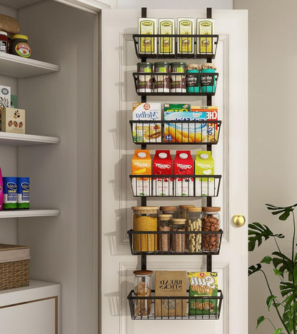 12 Inch Wide Narrow over the Door Pantry Organizer 6-Tier Black1