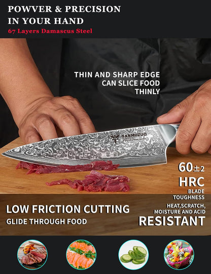 Chef Knife - 8 Inch - Xuan Series - VG10 Damascus Steel Kitchen Knife - Resin Handle (Sunset Red)2