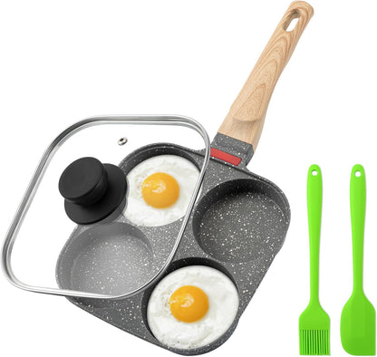 Egg Pan, 4-Cup Egg Frying Pan with Lid, Nonstick Aluminium Alloy Egg Cooker for Breakfast, Pancake, Burger, Sandwiches, Suitable for Gas Stove & Induction Cookware1