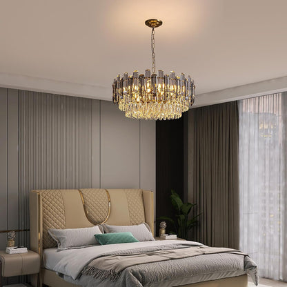Gold Crystal Chandeliers, 24-Inch 3-Tier Modern Crystal Chandelier for Dining Room, Luxury Crystal Pendant Light Ceiling Light Fixture for Living Room Kitchen Island Bedroom Entryway, Brass Finish8