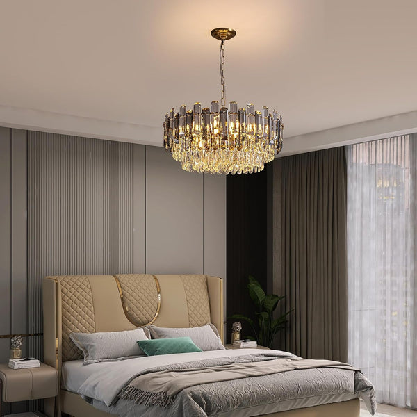 Gold Crystal Chandeliers, 24-Inch 3-Tier Modern Crystal Chandelier for Dining Room, Luxury Crystal Pendant Light Ceiling Light Fixture for Living Room Kitchen Island Bedroom Entryway, Brass Finish8