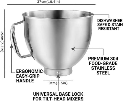 Mixer Bowl Fit for Kitchen Aid, 4.5-5 Quart Stainless Steel Mixing Bowl2
