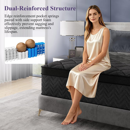 Upgraded Luxury 12 Inch Hybrid Twin Size Mattress in a Box, Medium Firm | Cooling Gel Memory Foam & Pocket Springs, 7-Zone Support, Back Pain Relief, Extra Edge Support, Certipur-Us, 365-Night Trial5