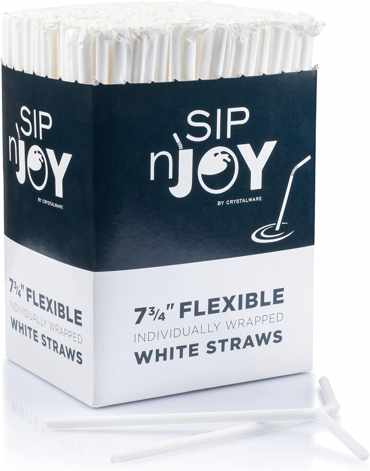crystalware-bulk-pack-of-380-flexible-plastic-drinking-straws-white-individually-wrapped-food-safe-bpa-free-7-75-inches-long-1-box