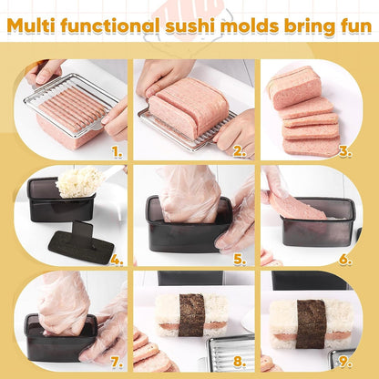 Musubi Press Mold Kit, 2 Pack Clear Musubi Maker with Stainless Steel 304 Luncheon Meat Slicer for SPAM4