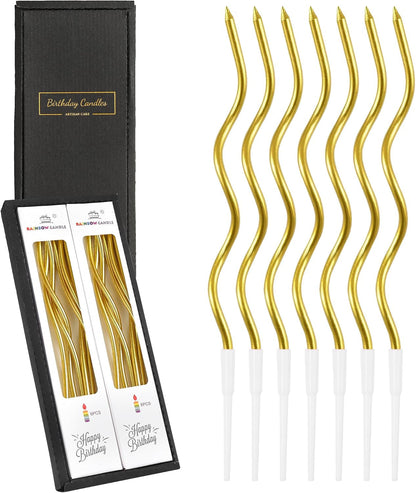 12-Count Gold Spiral Long Thin Metallic Birthday Candles, Cake Candles, Birthday Parties, Wedding Decorations, Party Candles1