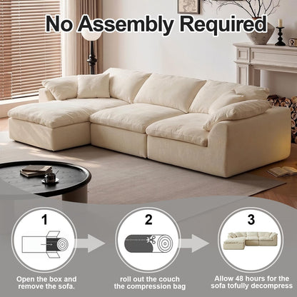 109" Boneless Cloud Couch Sectional for Living Room, Oversized Modular L Shaped Sofa with Ottoman, Deep Seat Chenille Sectional Couch, Convertible Sofa Bed for Ultimate Comfort(Lvory White)6