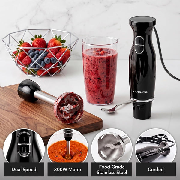Electric Corded Hand Blender, 300W with 2 Mixing Speeds Black HS560B | Handheld Immersion Stick Mixer with Stainless Steel Blades for Smoothies, Purees & Baby Food2