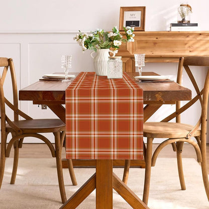 Thanksgiving Table Runner Orange Fall Plaid Autumn Harvest Checkered Tartan Decoration Seasonal Dining Room Home Kitchen Table Decor4