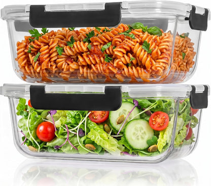 2 Pcs 1860Ml / 63 Oz Large Glass Food Storage Containers with Lids - Glass Meal Prep Containers with Locking Lids for Roasting, Storing Leftover, Lunch Container, BPA Free, Microwave & Oven Safe1