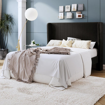 Full Corduroy Platform Bed with Tufted Wingback Headboard, Black3