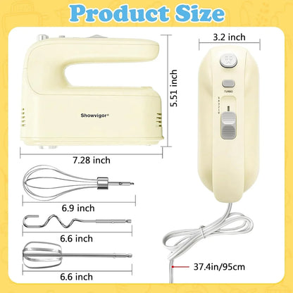 Electric Hand Mixer, 300W Handheld Mixer with 5 Stainless Steel Accessories, 5 Adjustable Speeds + Turbo Boost & Self-Control, One-Button Eject, Food Beater for Cakes, Eggs, Dough (Beige)2