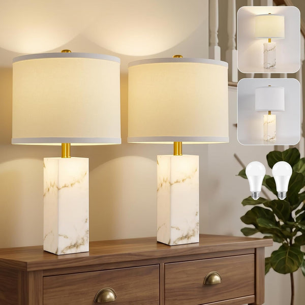 22" Table Lamps Set of 2, Ink-Wash Inspired Stone Lamps with Night Light1
