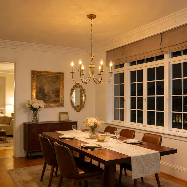 Flower Antique Brass Chandelier, 6-Light Gold Chandeliers for Dining Room7