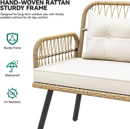 L-Shaped Rattan Patio Furniture Set Light Brown Beige5
