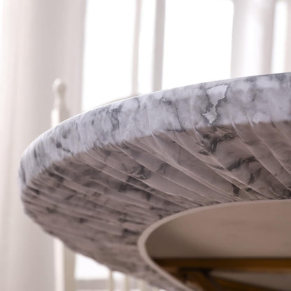 round Vinyl Fitted Tablecloth with Flannel Backing Elastic Edge Design Table Cover Waterproof Oil-Proof PVC Table Cloth Stain-Resistant Best for 37"-44" Round7