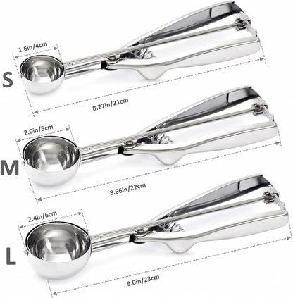 Ice Cream Scoop, 3Pcs Cookie Scoop Set, 18/8 Stainless Steel Cookie Dough Scoop, Cookie Scoops for Baking Set of 3, Ice Cream Scooper with Trigger Release, Cookie Scooper for Baking2