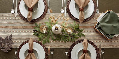 Farmhouse Braided Stripe Table Runner Collection, 15X72 (15X77, Fringe Included), Stone8