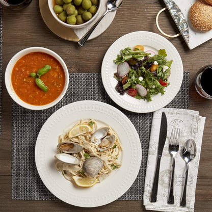 Tabletops Gallery Embossed White Porcelain round Dinnerware - Bloom 12 Piece Dinnerware Set2