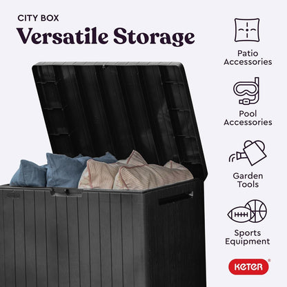 Keter City 30 Gal Outdoor Storage Box and Patio Side Table | Grey, Resin, Compact, Weatherproof, Lockable, Easy Assembly, Organization, Pool Accessories Storage4