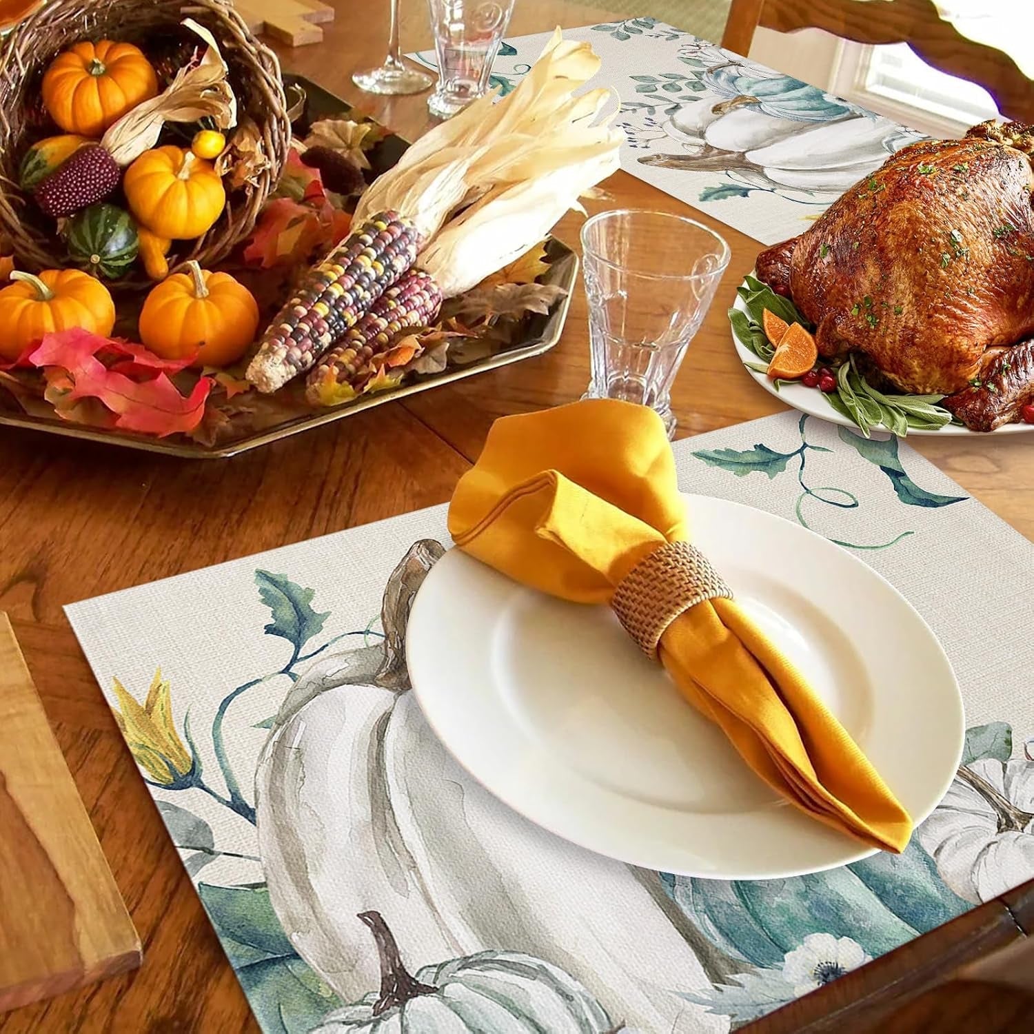 fall-thanksgiving-placemats-set-of-6-pumpkin-table-mats-for-kitchen-dining-table-farmhouse-heat-resistant-cotton-linen-place-mats-for-indoor-outdoor-parties-holiday-decoration-teal-grey-white