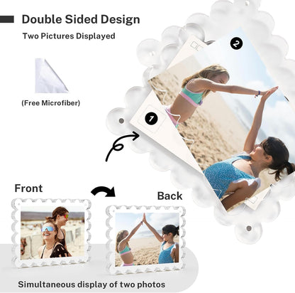 Acrylic Picture Frames 5X7 Acrylic Frame, 3 Pack Scalloped Magnetic 5X7 Picture Frame, Double Sided Clear 5 X 7 Photo Frame, Frameless Freestanding 5 X 7 Picture Frames Gift for Desktop Display5