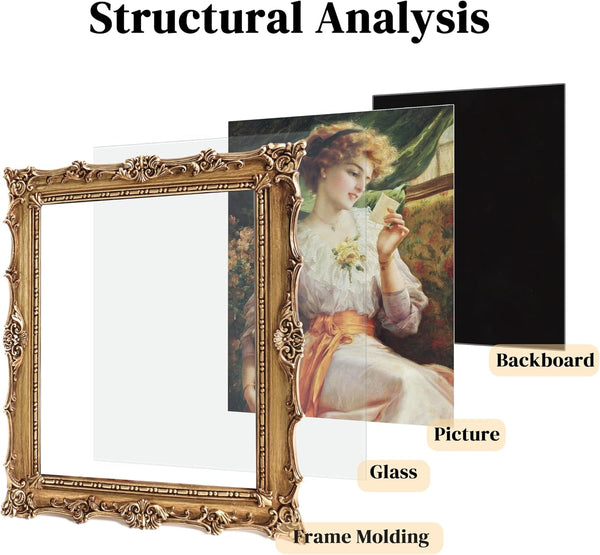 8X10 Vintage Photo Frames, Gold Hand-Crafted Resin Photo Frame with Easel & Hook, Home Ornament for Tabletop or Wall Mount4