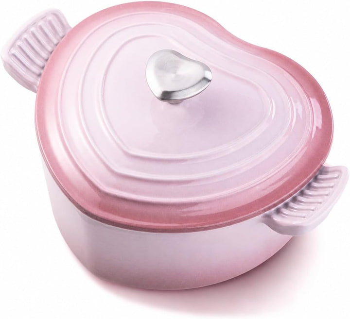 Heart Shaped Dutch Oven, Enameled Cast Iron, 2 Qt Pink | Heart-Shaped Design • 2 Qt Capacity • Oven Safe to 500°F • Induction Compatible • Nonstick Enamel Interior Cookware