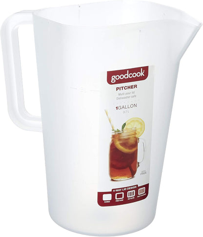 1 Gallon Pitcher with Embossed Measurements, Integrated Pour Spout & 4 Way Lid, Made without BPA, Clear/Red7
