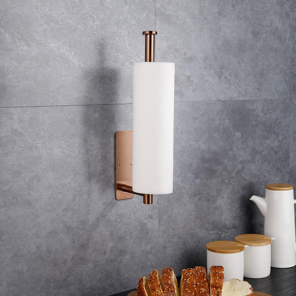 Paper Towel Holder - Self Adhesive Paper Towel Holder Wall Mount for Kitchen Rack， Adhesive Paper Towel Roll Rack for Bathroom Towel Kitchen ， Stainless Steel-Rose Gold6