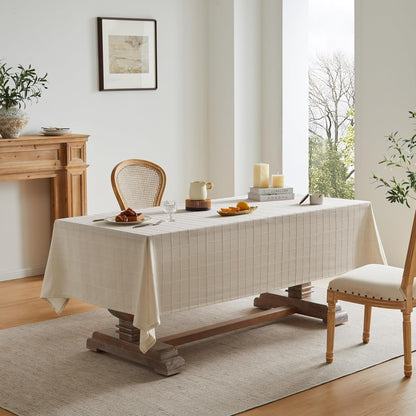 Linen Checked Square Table Cloth 60X60 Inch Neutral Beige3