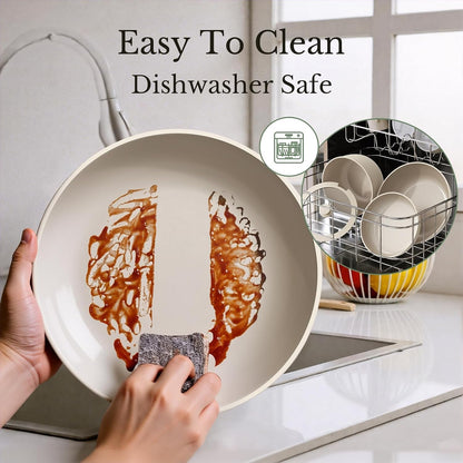 Pots and Pans Set Non Stick, Ceramic Cookware Set Detachable Handle, RV Camping Kitchen Cooking Set Removable Handles, Dishwasher/Oven/Fridge Safe, Induction, Space Saving，Cream White5