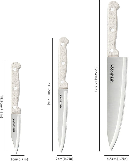 LITTLE COOK 3 Piece Knife Set, Chef Knife Set with Sheaths, Wheat Handle | Innovative Wheat Handle2