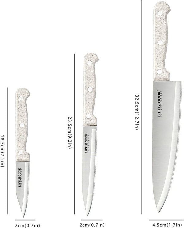 LITTLE COOK 3 Piece Knife Set, Chef Knife Set with Sheaths, Wheat Handle | Innovative Wheat Handle2