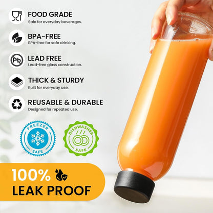 [UPGRADED LID] 8 Pack 18 Oz Glass Juice Bottles with 8 Airtight Lids &2 Straw Hole Lids &2 Straws, Reusable Drinking Jar, Clear Water Bottles for Juicing, Smoothies, Refrigerator & Travel - BPA Free4