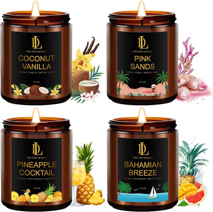 Scented Candles Set, 4 Pack Soy Candles for Home Scented, Candle Gifts for Men Women, Scents of Pineapple Cocktail/Coconut Vanilla/Pink Sands/Bahamian Breeze1