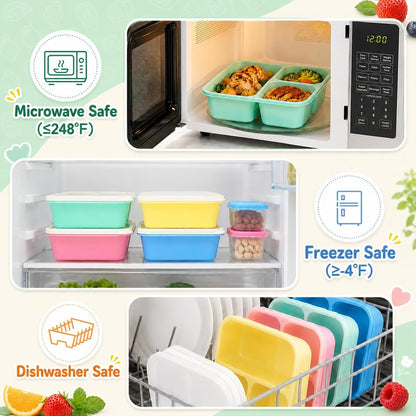 Bento Box Snack Containers, 3 Compartment Lunch Containers for Adults, Reusable Stackable Meal Prep & Food Storage Containers with Leakproof Sauce Cups, 4 Pack6