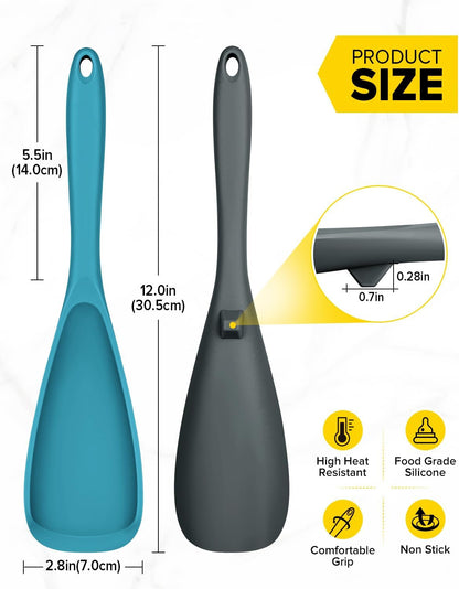 Pack of 2 Cooking Spoons for Non Stick Cookware, Multifunction Spatula Spoon Bpa-Free, One-Piece Design, Suitable for Scooping, Scraping, Serving and Mixing(Gray-Blue)3
