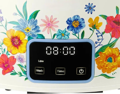 P.W. 6 QT Slow Cooker, Locking, Digital, Stainless Steel Housing Lid, Digital Healthy Eating, Easy Programming of Time and Temperature, Removable Stoneware (Brilliant Blooms)3