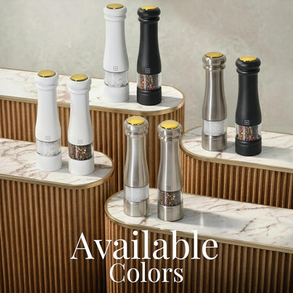 Electric Salt and Pepper Grinder Set, Black & White7