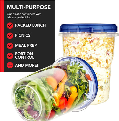 32Oz Plastic Containers with Twist Top Lids (6 Pack), Quart Freezer Containers with Lids for Leftover Food, Airtight Reusable Soup Containers, Microwave and Dishwasher Safe6