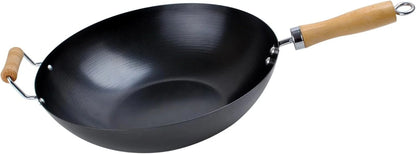 13.5" Carbon Steel Wok with Wooden Handle – Non-Stick Stir Fry Pan for Authentic Asian Cooking, Black1