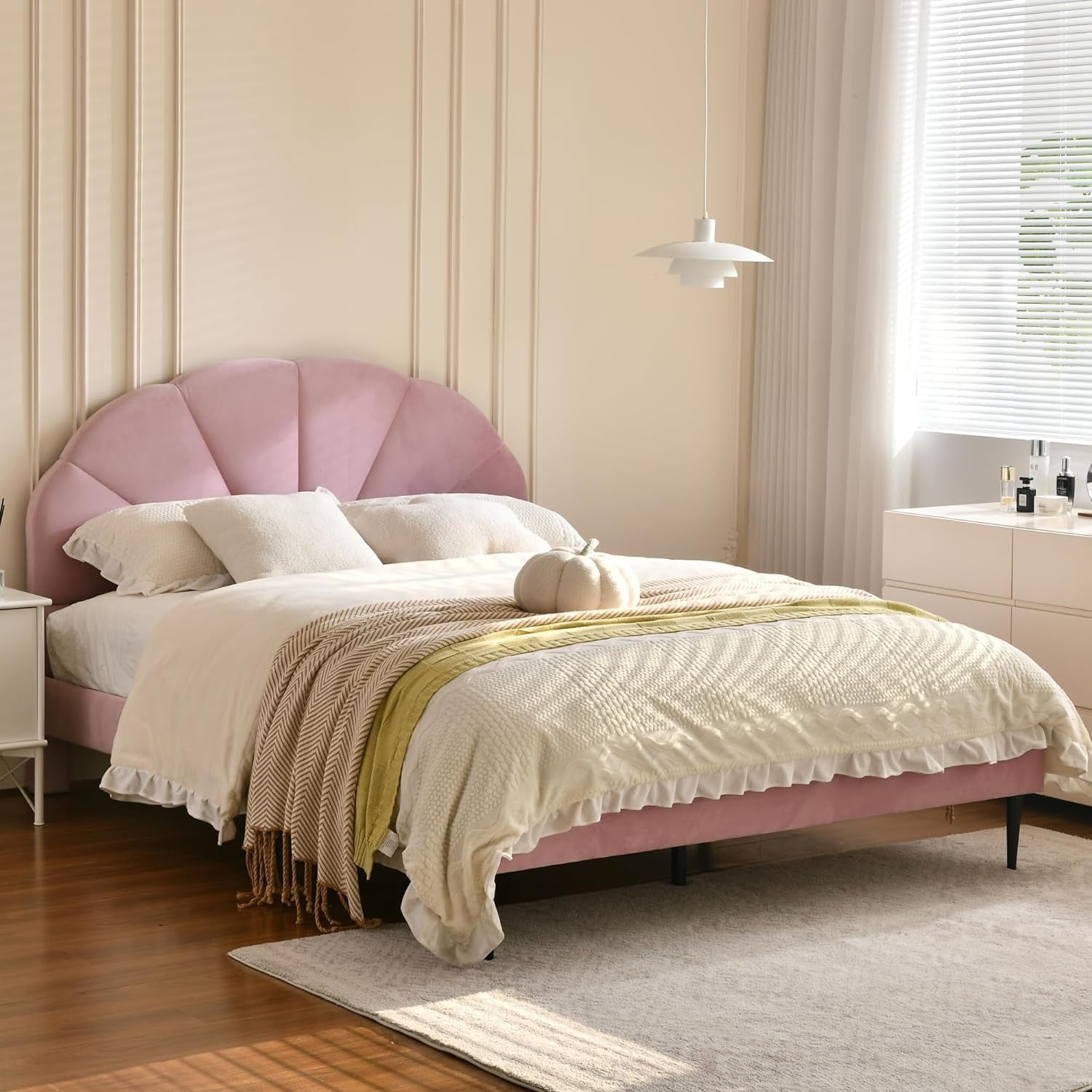 pink-bed-frame-full-size-aesthetic-upholstered-bed-with-unique-seashell-headboard-soft-velvet-platform-bed-strong-wooden-slats-support-no-box-spring-needed-heavy-duty-easy-to-assemble
