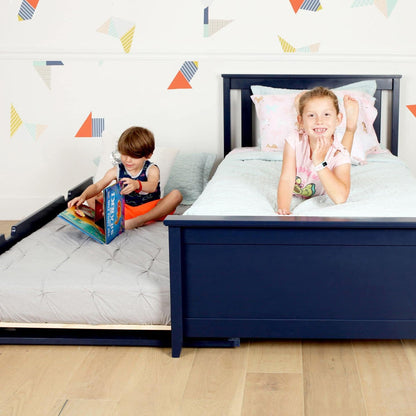 Max & Lily Twin Bed, Wood Bed Frame with Headboard for Kids with Trundle, Slatted, Blue5