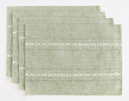 Cotton Linen Place Mats, Sage Green Embroidered Placemats Set of 41
