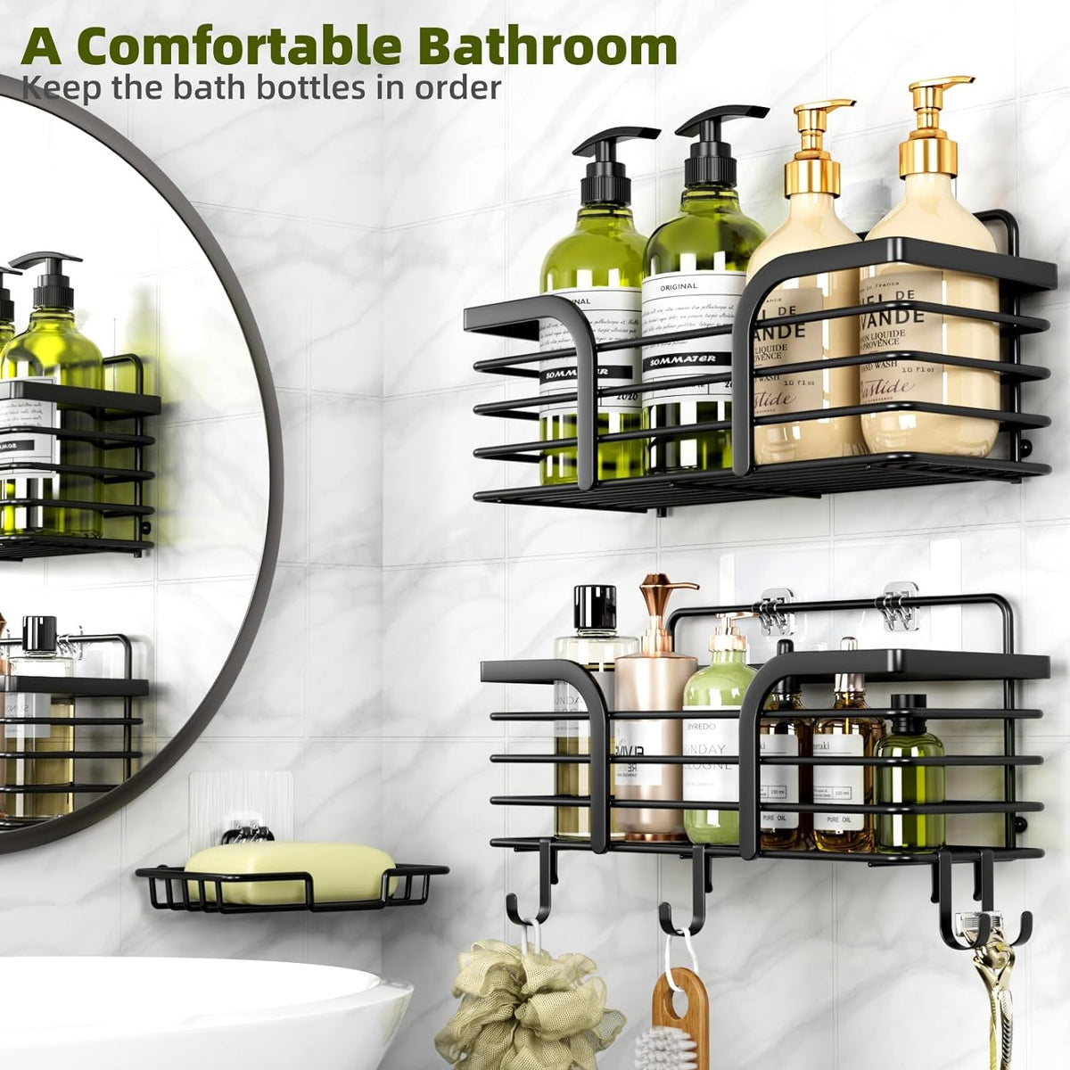 shower-organizer-with-soap-holder-and-hooks-for-bathroom-black