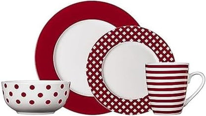 Kenna Red 16-Piece Porcelain Dinnerware Set, Service for 41