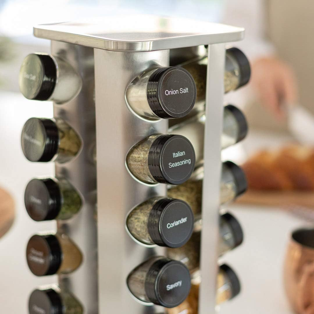 20-jar-rotating-spice-rack-with-spices-included-5-year-free-spice-refill-program-stainless-steel-countertop-spice-rack-with-3-oz-glass-jars-5-year-free-spice-refill-program-stainless-steel-countertop-3-oz-glass-jars