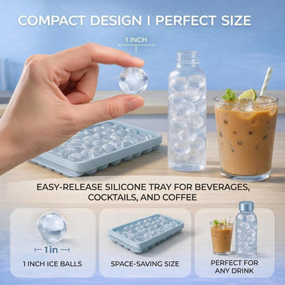 Ice Cube Tray with Lid and Bin, 1" round Ice Trays for Freezer | 2 Blue Ice Cube Trays with Ice Box & Tong, 1" round Ice Balls for Iced Coffee & Juice, Easy Twist Release, for Gatherings7